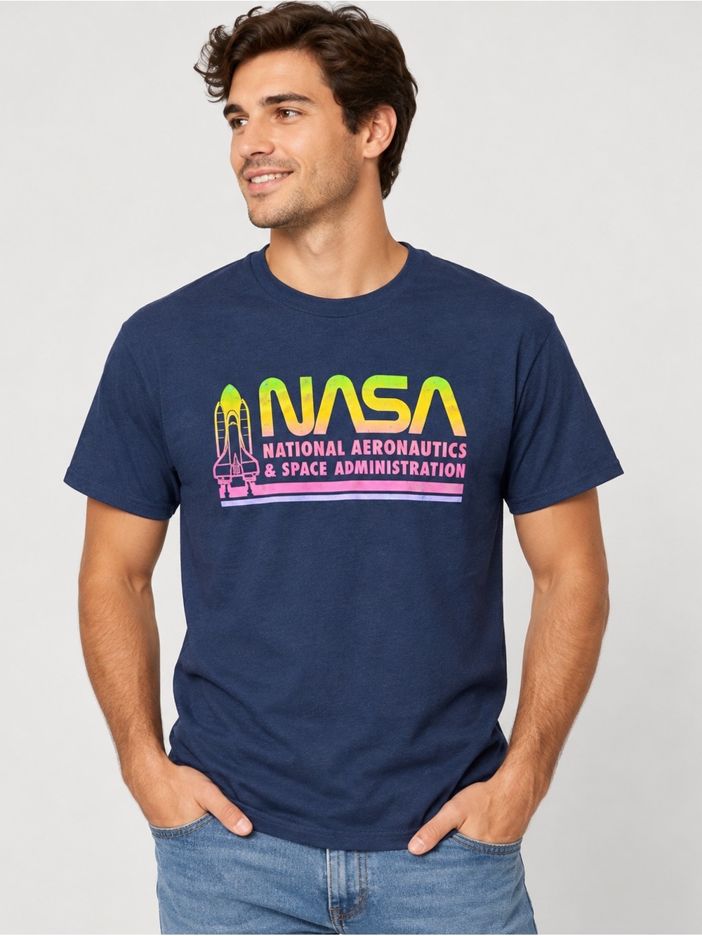 NASA Rainbow Logo Tee Navy Small New